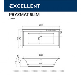 Ванна EXCELLENT Pryzmat Slim 170x75 SMART хром