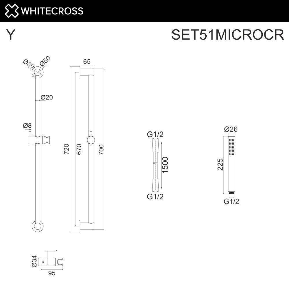 Душевой гарнитур на штанге WHITECROSS SET51MICROCR хром