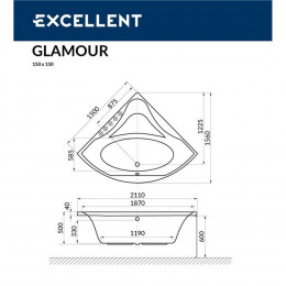 Ванна EXCELLENT Glamour 150x150 LINE белый