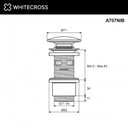 Донный клапан WHITECROSS A707NIB брашированный никель