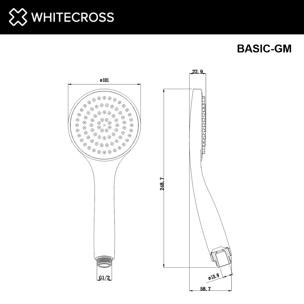 Душевая лейка 1 режим WHITECROSS BASIC-GM оружейная сталь