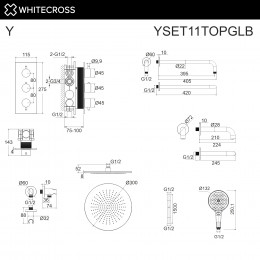 Термостатическая система для ванны скрытого монтажа WHITECROSS Y YSET11TOPGLB брашированное золото