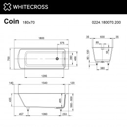 Ванна WHITECROSS Coin 180x70 белый мат иск. камень