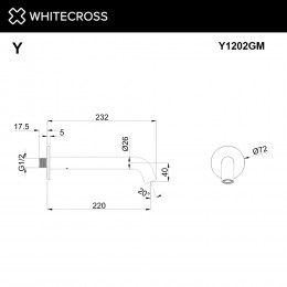 Излив настенный 220 мм WHITECROSS Y1202GM оружейная сталь