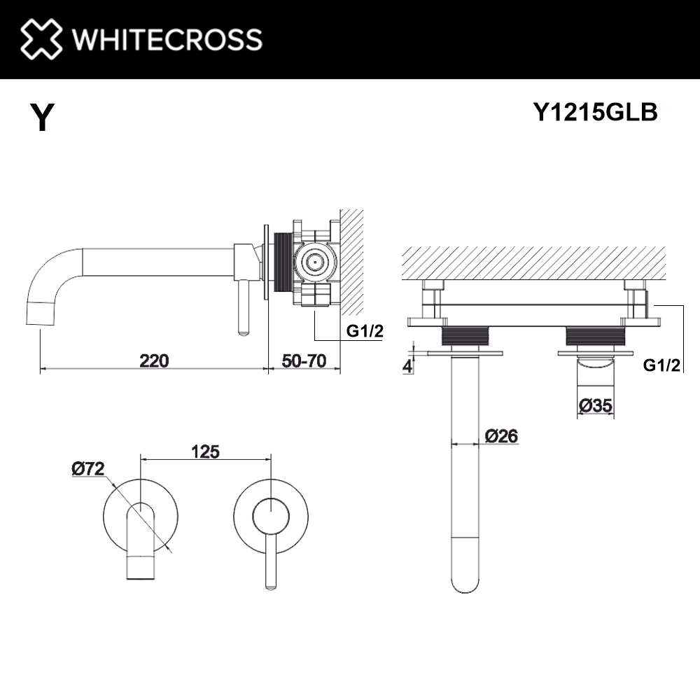 Смеситель для умывальника скрытого монтажа WHITECROSS Y Y1215GLB брашированное золото