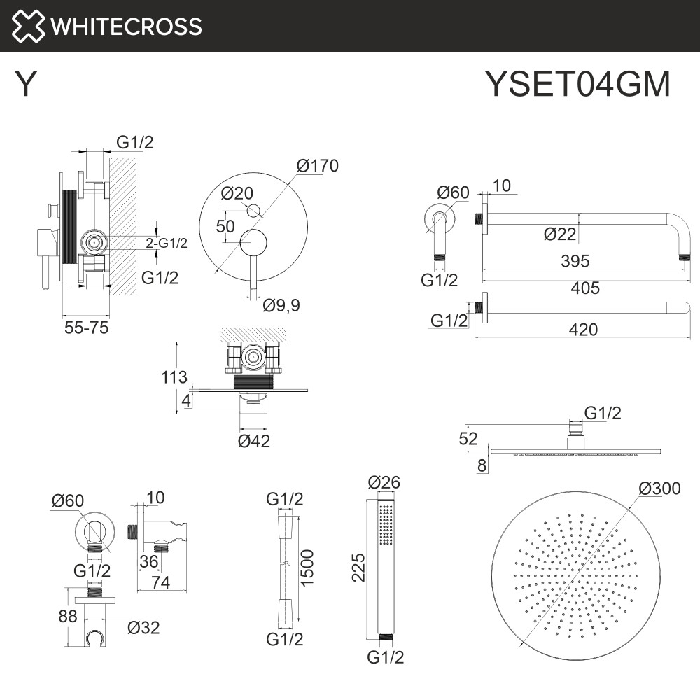 Система для душа скрытого монтажа WHITECROSS Y YSET04GM оружейная сталь