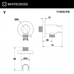 Угловой соединительный элемент с держателем лейки WHITECROSS Y1005CPB брашированная медь