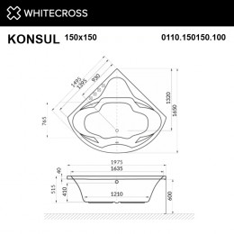 Ванна WHITECROSS Konsul 150x150 SOFT золото