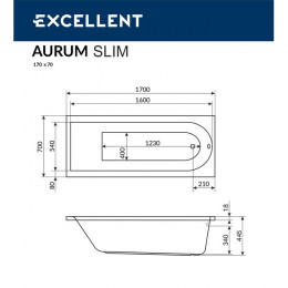 Ванна EXCELLENT Aurum Slim 170x70 LUX хром