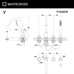 Смеситель для ванны на 4 отверстия WHITECROSS Y Y1232CR хром